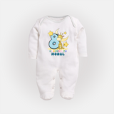 Custom Baby Full Sleeve Bodysuit/ Sleep Suit/ Jumpsuit for 8 Month Milestone | Soft Cotton Full Sleeve Bodysuit/ Sleep Suit/ Jumpsuit | Personalized Name Print - WHITE - New Born (Chest 7.5")