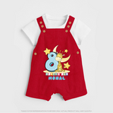 Custom Baby Dungaree Set for 8 Month Milestone | Soft Cotton Dungaree Set | Personalized Name Print - RED - 0 - 5 Months Old (Chest 18")