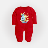 Custom Baby Full Sleeve Bodysuit/ Sleep Suit/ Jumpsuit for 8 Month Milestone | Soft Cotton Full Sleeve Bodysuit/ Sleep Suit/ Jumpsuit | Personalized Name Print - RED - New Born (Chest 7.5")