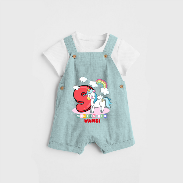 Celebrate The 9th Month Birthday Custom Dungaree, Personalized with your Little one's name - ARCTIC BLUE - 0 - 5 Months Old (Chest 17")