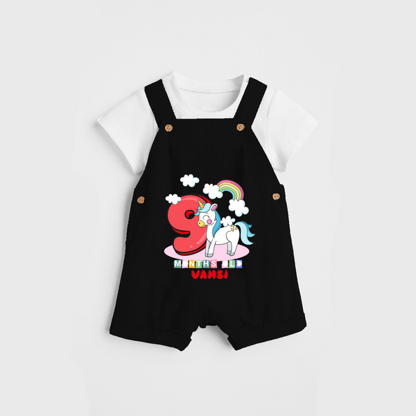 Celebrate The 9th Month Birthday Custom Dungaree, Personalized with your Little one's name - BLACK - 0 - 5 Months Old (Chest 17")