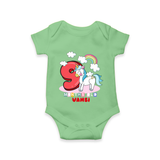 Custom Baby Romper/Onesie for 9 Month Milestone | Soft Cotton Bodysuit | Personalized Name Print - GREEN - New Born (Chest 14")