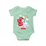 Custom Baby Romper/Onesie for 9 Month Milestone | Soft Cotton Bodysuit | Personalized Name Print - MINT GREEN - New Born (Chest 14")