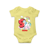 Custom Baby Romper/Onesie for 9 Month Milestone | Soft Cotton Bodysuit | Personalized Name Print - PASTEL YELLOW - New Born (Chest 14")