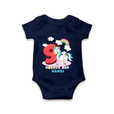 Custom Baby Romper/Onesie for 9 Month Milestone | Soft Cotton Bodysuit | Personalized Name Print - NAVY BLUE - New Born (Chest 14")