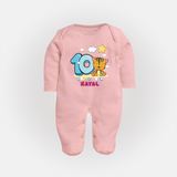 Custom Baby Full Sleeve Bodysuit/ Sleep Suit/ Jumpsuit for 10 Month Milestone | Soft Cotton Full Sleeve Bodysuit/ Sleep Suit/ Jumpsuit | Personalized Name Print - BABY PINK - New Born (Chest 7.5")