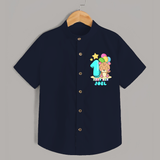 Custom Baby Shirt for 1 Year Milestone | Soft Cotton Shirt | Personalized Name Print - NAVY BLUE - 0 - 6 Months Old (Chest 23")
