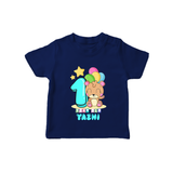 Custom Baby T-Shirt for 1 Year Milestone | Soft Cotton T-Shirt | Personalized Name Print - NAVY BLUE - 0-5 Months Old (Chest 17")