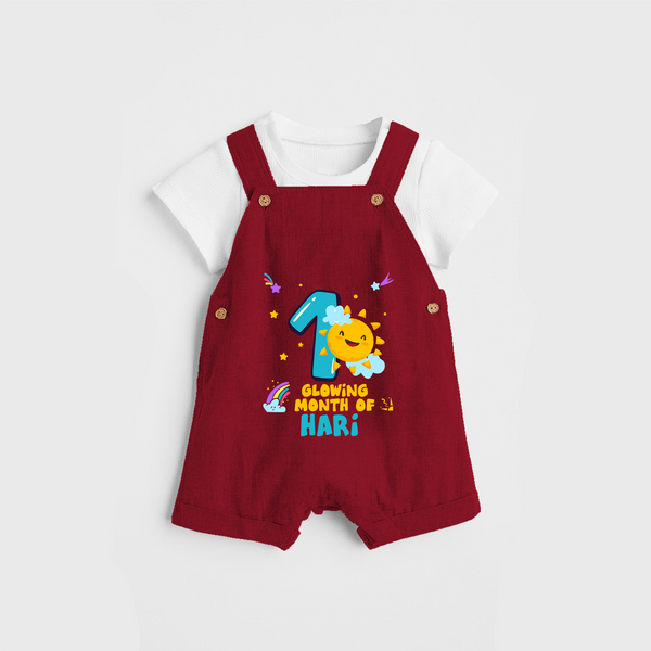 Celebrate The 1st Month Birthday Custom Dungaree set, Personalized with your Baby's name - RED - 0 - 5 Months Old (Chest 17")