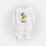 1st Month Baby Outfit | Personalized Full Sleeve Bodysuit/ Sleep Suit/ Jumpsuit for Newborn | Milestone Gift Idea - WHITE - New Born (Chest 7.5")