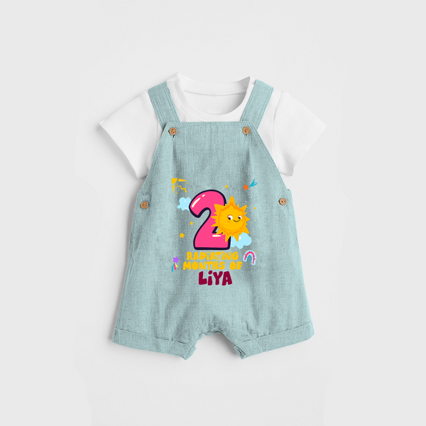 Celebrate The 2nd Month Birthday Custom Dungaree set, Personalized with your Baby's name - ARCTIC BLUE - 0 - 5 Months Old (Chest 17")