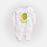 3rd Month Baby Outfit | Personalized Full Sleeve Bodysuit/ Sleep Suit/ Jumpsuit for Newborn | Milestone Gift Idea - WHITE - New Born (Chest 7.5")