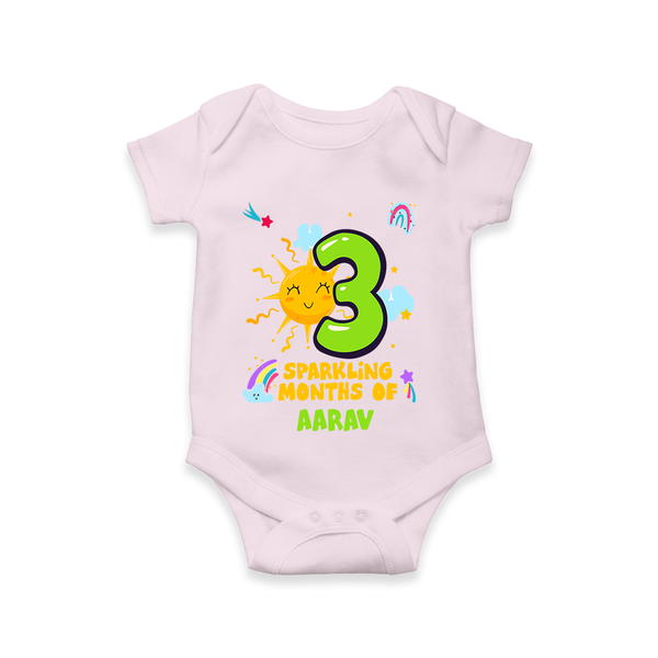 Celebrate The 3rd Month Birthday Custom Romper, Personalized with your Little one's name - BABY PINK - 0 - 3 Months Old (Chest 16")