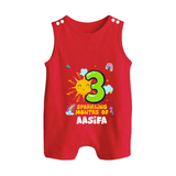 3rd Month Baby Outfit | Personalized Romper Suit/ Sleeveless Romper for Newborn | Milestone Gift Idea - RED - 0 - 5 Months Old (Chest 18")