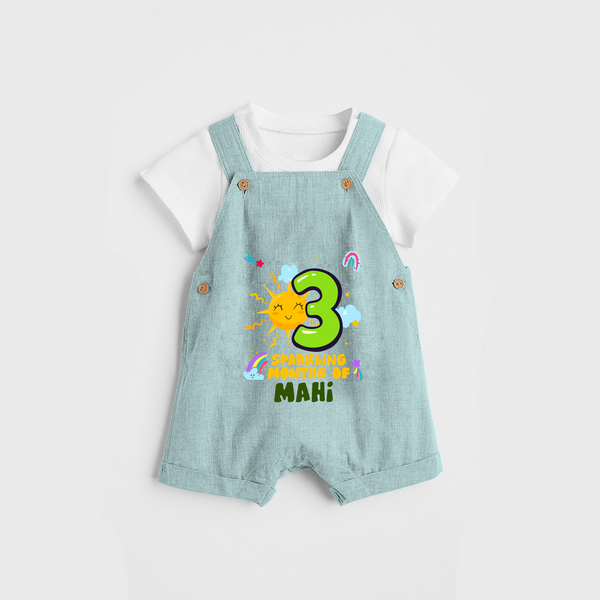 Celebrate The 3rd Month Birthday Custom Dungaree set, Personalized with your Baby's name - ARCTIC BLUE - 0 - 5 Months Old (Chest 17")