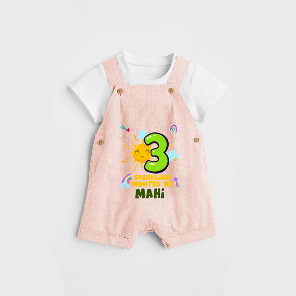 Celebrate The 3rd Month Birthday Custom Dungaree set, Personalized with your Baby's name - PEACH - 0 - 5 Months Old (Chest 17")