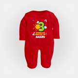 3rd Month Baby Outfit | Personalized Full Sleeve Bodysuit/ Sleep Suit/ Jumpsuit for Newborn | Milestone Gift Idea - RED - New Born (Chest 7.5")