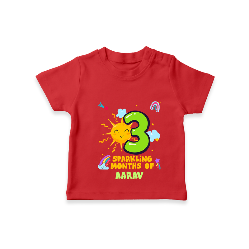 Celebrate The 3rd Month Birthday with Personalized T-Shirt - RED - 0 - 5 Months Old (Chest 17")