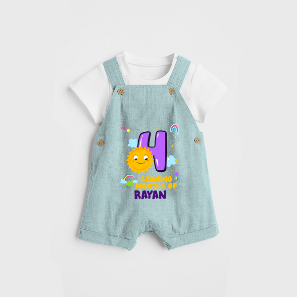 Celebrate The 4th Month Birthday Custom Dungaree set, Personalized with your Baby's name - ARCTIC BLUE - 0 - 5 Months Old (Chest 17")