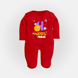 4th Month Baby Outfit | Personalized Full Sleeve Bodysuit/ Sleep Suit/ Jumpsuit for Newborn | Milestone Gift Idea - RED - New Born (Chest 7.5")