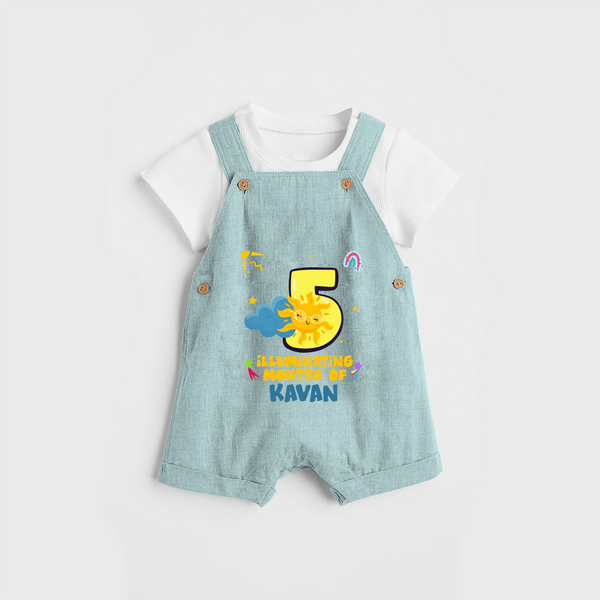 Celebrate The 5th Month Birthday Custom Dungaree set, Personalized with your Baby's name - ARCTIC BLUE - 0 - 5 Months Old (Chest 17")