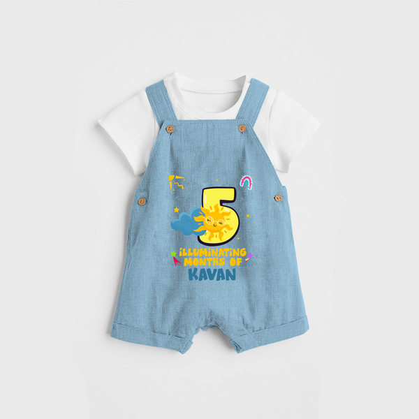 Celebrate The 5th Month Birthday Custom Dungaree set, Personalized with your Baby's name - SKY BLUE - 0 - 5 Months Old (Chest 17")