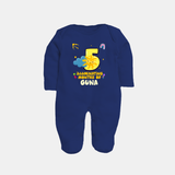 5th Month Baby Outfit | Personalized Full Sleeve Bodysuit/ Sleep Suit/ Jumpsuit for Newborn | Milestone Gift Idea - NAVY BLUE - New Born (Chest 7.5")