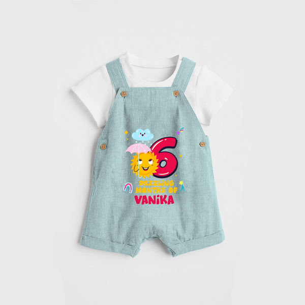 Celebrate The 6th Month Birthday Custom Dungaree set, Personalized with your Baby's name - ARCTIC BLUE - 0 - 5 Months Old (Chest 17")