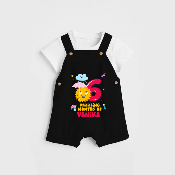 Celebrate The 6th Month Birthday Custom Dungaree set, Personalized with your Baby's name - BLACK - 0 - 5 Months Old (Chest 17")