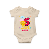 6th Month Baby Outfit | Personalized Romper/Onesie for Newborn | Milestone Gift Idea - IVORY - New Born (Chest 14")