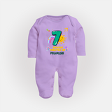 7th Month Baby Outfit | Personalized Full Sleeve Bodysuit/ Sleep Suit/ Jumpsuit for Newborn | Milestone Gift Idea - LILAC - New Born (Chest 7.5")