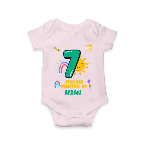 Celebrate The 7th Month Birthday Custom Romper, Personalized with your Little one's name - BABY PINK - 0 - 3 Months Old (Chest 16")