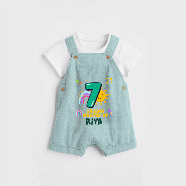 Celebrate The 7th Month Birthday Custom Dungaree set, Personalized with your Baby's name - ARCTIC BLUE - 0 - 5 Months Old (Chest 17")