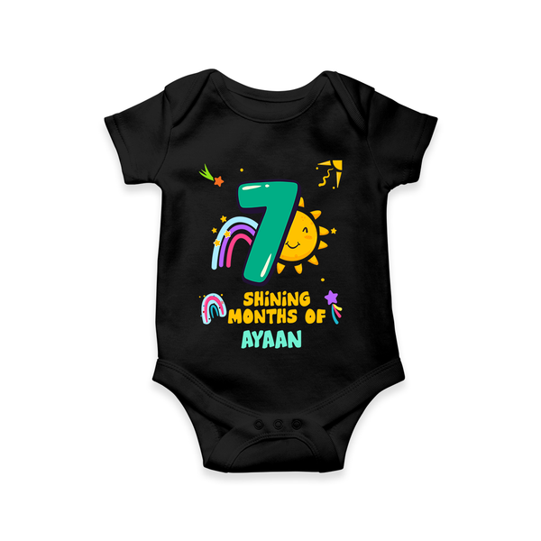 Celebrate The 7th Month Birthday Custom Romper, Personalized with your Little one's name - BLACK - 0 - 3 Months Old (Chest 16")