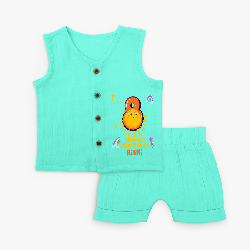 Celebrate The 8th Month Birthday with Personalized Jabla set - AQUA GREEN - 0 - 3 Months Old (Chest 9.8")