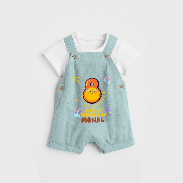Celebrate The 8th Month Birthday Custom Dungaree set, Personalized with your Baby's name - ARCTIC BLUE - 0 - 5 Months Old (Chest 17")