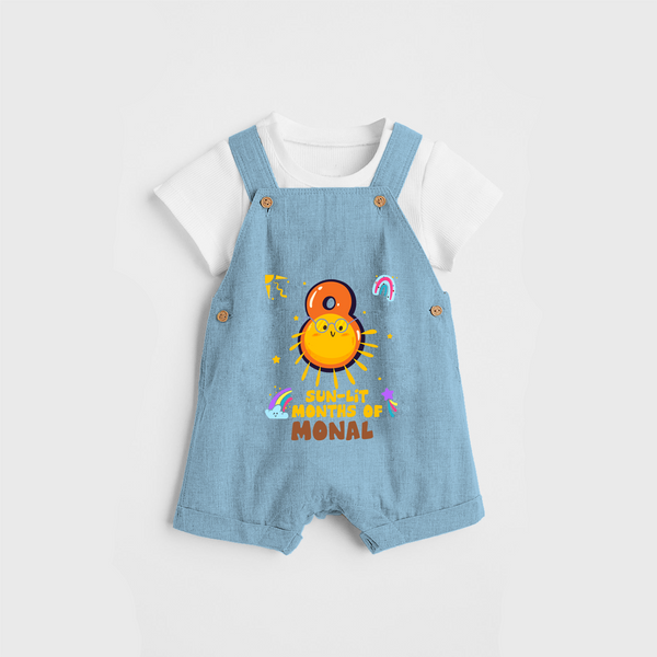 Celebrate The 8th Month Birthday Custom Dungaree set, Personalized with your Baby's name - SKY BLUE - 0 - 5 Months Old (Chest 17")