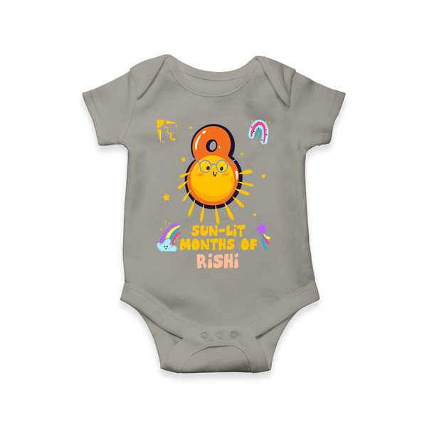 Celebrate The 8th Month Birthday Custom Romper, Personalized with your Little one's name - GREY - 0 - 3 Months Old (Chest 16")