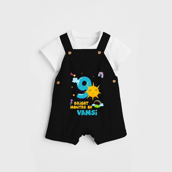 Celebrate The 9th Month Birthday Custom Dungaree set, Personalized with your Baby's name - BLACK - 0 - 5 Months Old (Chest 17")