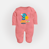 9th Month Baby Outfit | Personalized Full Sleeve Bodysuit/ Sleep Suit/ Jumpsuit for Newborn | Milestone Gift Idea - PEACH - New Born (Chest 7.5")