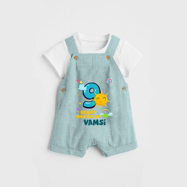 Celebrate The 9th Month Birthday Custom Dungaree set, Personalized with your Baby's name - ARCTIC BLUE - 0 - 5 Months Old (Chest 17")