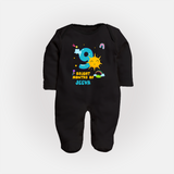 9th Month Baby Outfit | Personalized Full Sleeve Bodysuit/ Sleep Suit/ Jumpsuit for Newborn | Milestone Gift Idea - BLACK - New Born (Chest 7.5")
