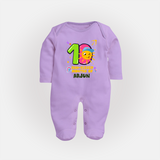 10th Month Baby Outfit | Personalized Full Sleeve Bodysuit/ Sleep Suit/ Jumpsuit for Newborn | Milestone Gift Idea - LILAC - New Born (Chest 7.5")