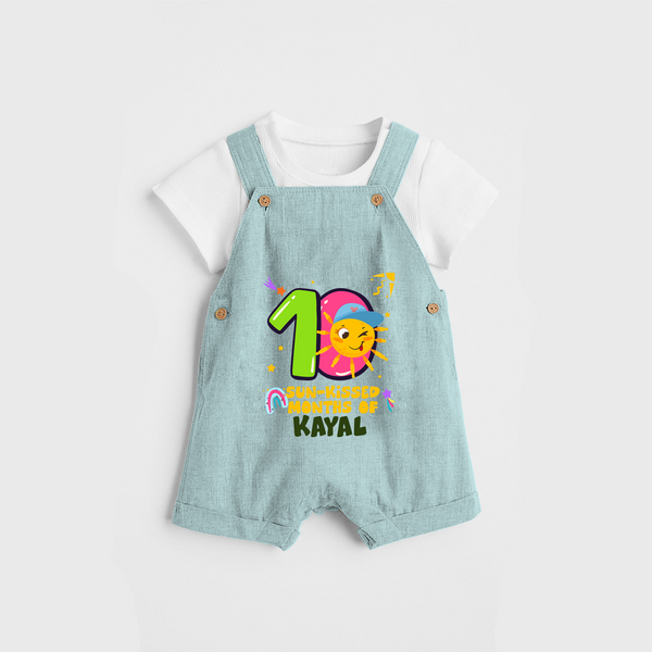 Celebrate The 10th Month Birthday Custom Dungaree set, Personalized with your Baby's name - ARCTIC BLUE - 0 - 5 Months Old (Chest 17")