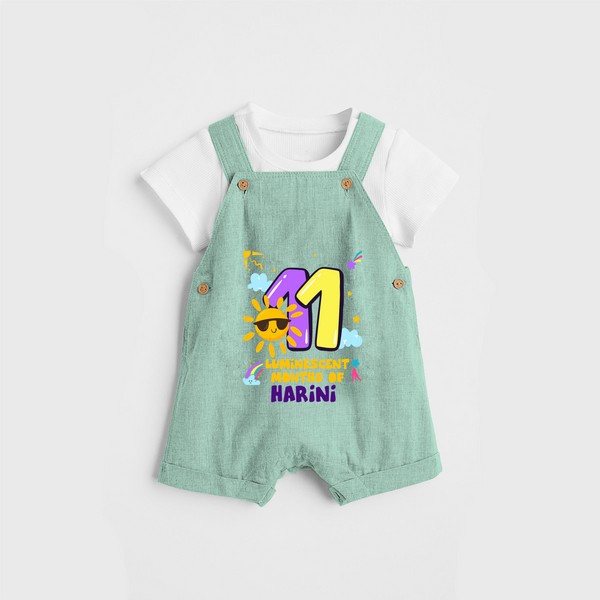 Celebrate The 11th Month Birthday Custom Dungaree set, Personalized with your Baby's name - LIGHT GREEN - 0 - 5 Months Old (Chest 17")