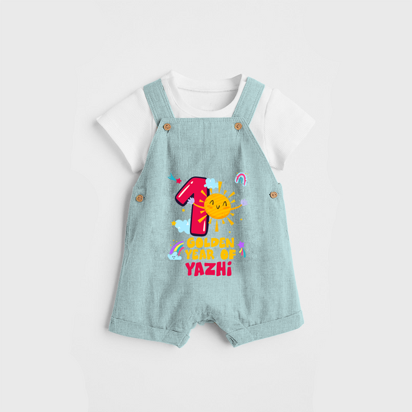 Celebrate The 12th Month Birthday Custom Dungaree set, Personalized with your Baby's name - ARCTIC BLUE - 0 - 5 Months Old (Chest 17")