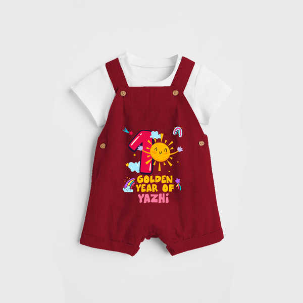 Celebrate The 12th Month Birthday Custom Dungaree set, Personalized with your Baby's name - RED - 0 - 5 Months Old (Chest 17")