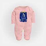 Personalized Birthday Stat Sleep Suit/Full sleeve body suit | Custom Baby Sleep Suit/Full sleeve body suit with Birth Date, Time, and Weight - BABY PINK - New Born (Chest 7.5")