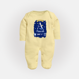 Personalized Birthday Stat Sleep Suit/Full sleeve body suit | Custom Baby Sleep Suit/Full sleeve body suit with Birth Date, Time, and Weight - PASTEL YELLOW - New Born (Chest 7.5")