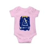 Personalized Birthday Stat Romper | Custom Baby Romper with Birth Date, Time, and Weight - BABY PINK - New Born (Chest 14")